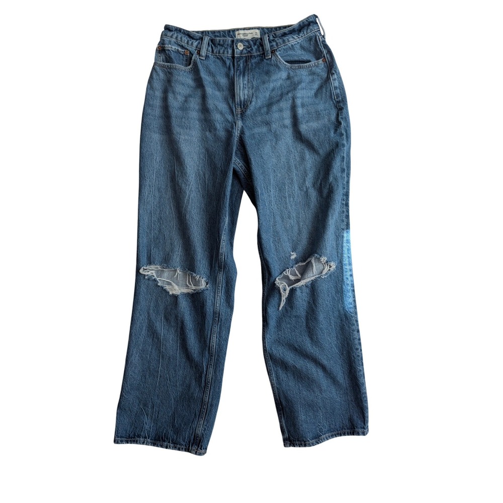 Abercrombie & Fitch High Rise Loose Jeans Men 30 Blue Distressed Excellent
